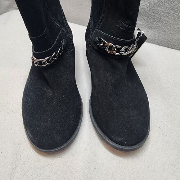 Vionic‎ Cresent Ankle Moto Boot Womens Black Suede Leather Chain Hardware Sz 6.5 - Picture 2 of 9